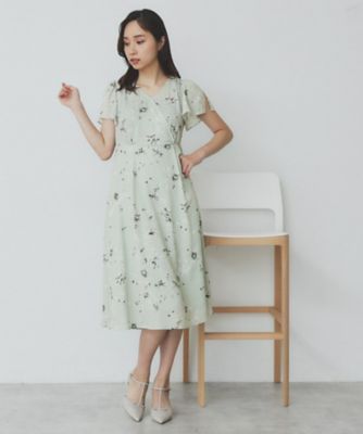 カシュクールフラワーワンピース【洗濯機洗い可