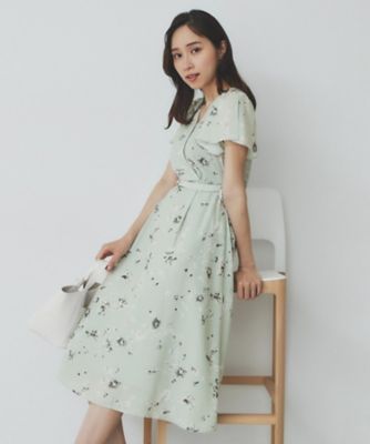 カシュクールフラワーワンピース【洗濯機洗い可