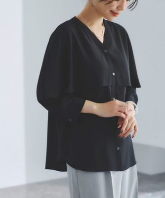 【SALE】INDIVI S (Women/小さいサイズ)/インディヴィS【羽織りとしても活躍!】ケープカラーブラウス(2002502201) クロ019 トップス【三越伊勢丹/公式】