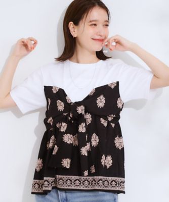 ＜SHOO LA RUE (Women)＞【Ｓ－ＬＬ】スカーフ巻きレイヤード風Ｔシャツ（２００２５０２３６６）