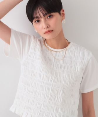 ＜OPAQUE.CLIP (Women)＞シャーリングショートＴシャツ【洗濯機洗い可】（２００２５０２７６３）