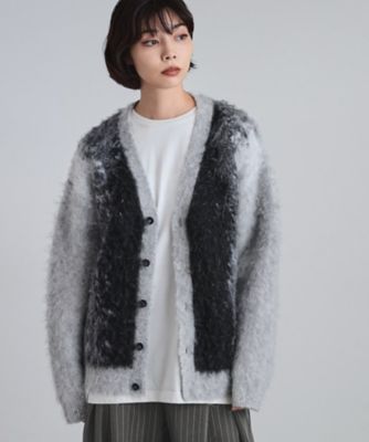 ボールドストライプシャギーニットVカーディガン