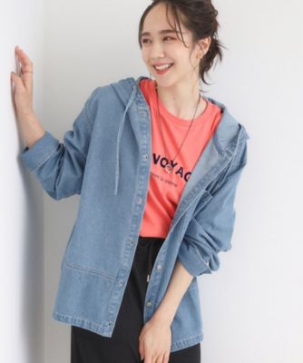 Curensology ナイロンラミーフーディーブルゾン　美品 S－LL】こなれ感ある着こなしに デニムフーディーブルゾン