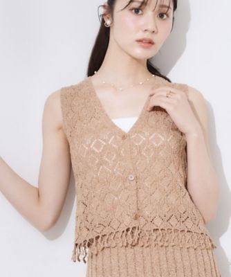 ＜COUTURE BROOCH (Women)＞透かし編みフリンジニット（２００２５０５６７０）