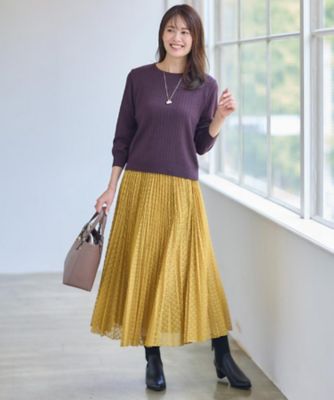 イージーケア】サークルダイヤ柄レースプリーツスカート