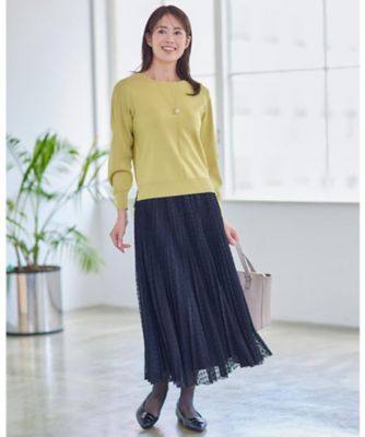 イージーケア】サークルダイヤ柄レースプリーツスカート