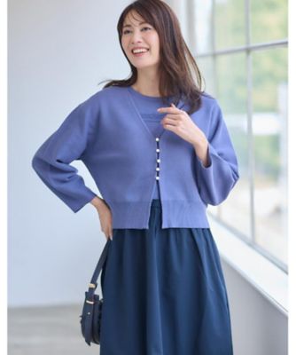 軽い羽織に◎／セットアップ可】パール調ボタン付きカーディガン