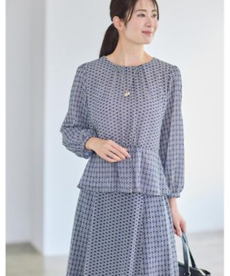 リフレクト（Reflect）/【きちんと見え／セットアップ可／通勤におすすめ◎】ペプラムプリントブラウス きちんと見え／セットアップ可／通勤におすすめ◎】ペプラムプリント