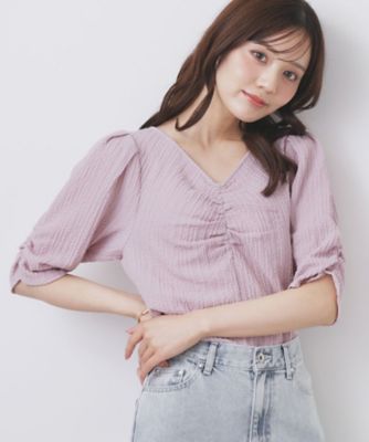 フロントギャザージャガードブラウス【洗濯機洗い可