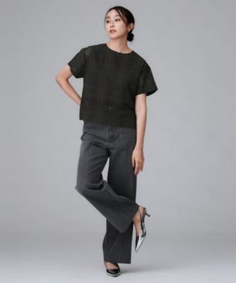 日本製　¥14850　 アンタイトル　 ブラウス パープル　03　L セットアップ可／エレガント】シアーチェックTブラウス