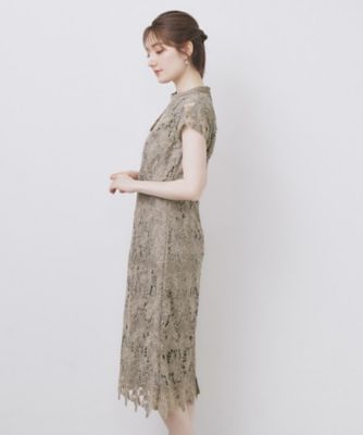 ワンピース　新品　グレー　M フォロー割-200円 グレース エフ Grace F 気品あふれるレースワンピース 多彩な