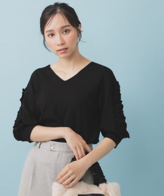 ＜index (Women)＞ラップフリルＶネックニット【洗濯機洗い可／接触冷感／ＵＶケア】（２００２５０６８４３）