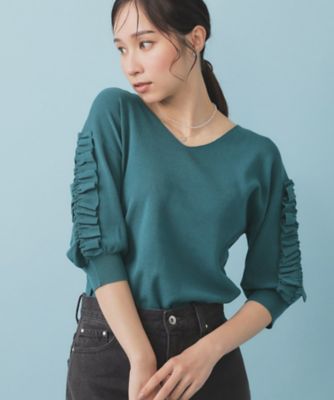 【SALE】index (Women)/インデックス ラップフリルVネックニット【洗濯機洗い可/接触冷感/UVケア】(2002506843) グリーン022 トップス【三越伊勢丹/公式】