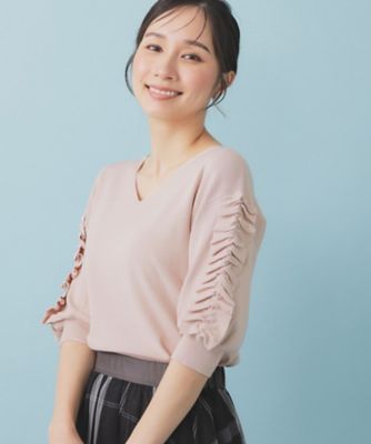 【SALE】index (Women)/インデックス ラップフリルVネックニット【洗濯機洗い可/接触冷感/UVケア】(2002506843) ピンク070 トップス【三越伊勢丹/公式】