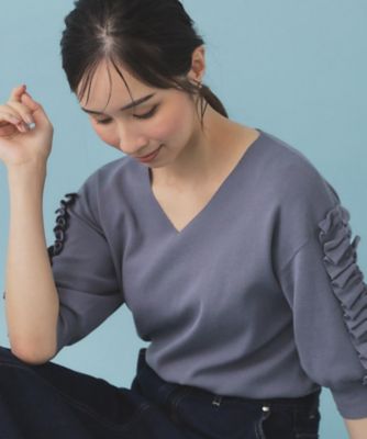 【SALE】index (Women)/インデックス ラップフリルVネックニット【洗濯機洗い可/接触冷感/UVケア】(2002506843) アオ892 トップス【三越伊勢丹/公式】