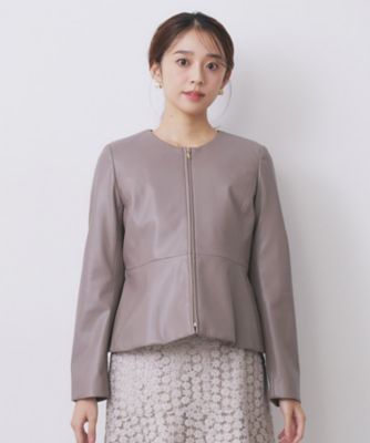 レザー調ストレッチペプラムジャケット【洗える
