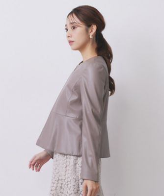 レザー調ストレッチペプラムジャケット【洗える