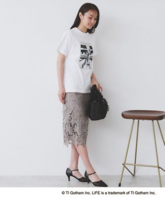 新品ホワイトショコラフィネセンタースリットコットンTシャツカットソー洗濯機洗い可 LIFEフォトアソートTシャツ【洗濯機洗い可