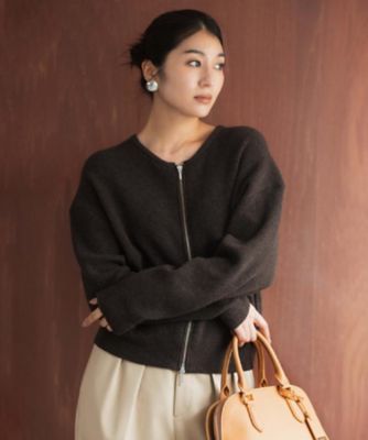 装飾的なパターンのブラウンカーディガン martinique(マルティニーク)｜FOXカシミアVネックカーディガン