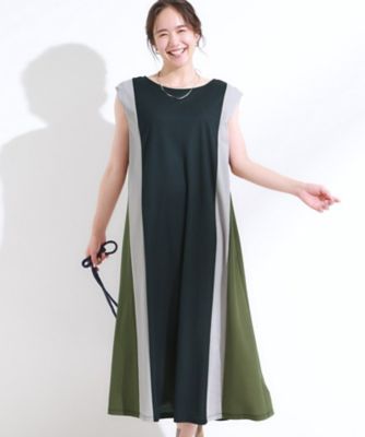 【SALE】SHOO LA RUE (Women)/シューラルー【S-LL/ひんやり】全身すっきり見えが楽に叶う サイド切替 バイカラーAラインワンピース(2002507058) アオ594 ワンピース・ドレス【三越伊勢丹/公式】