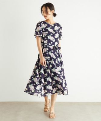 未使用級 大きいサイズ ローラアシュレイ 花柄シフォンワンピース XL 洗える／同柄アイテムあり】ローザリンド柄 シフォンワンピース