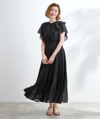 フリー【新品インポートセレクト】ワッフルプリーツ×袖シフォンプリーツワンピース フリー【新品インポートセレクト】ワッフルプリーツ×袖シフォン