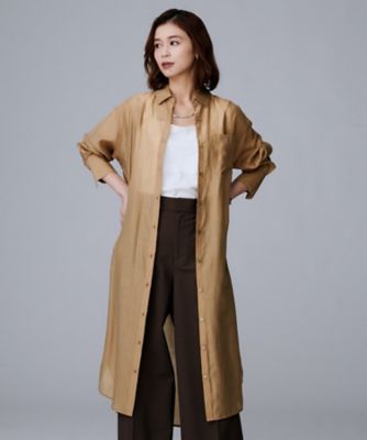 レイヤード／重ね着／前開きボタン】シアーロングシャツ