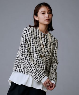 【極美品】春夏物 CIRCOLO ニット ジャケット 46 M 黒白 ストライプ セットアップ可能】クラシックチドリ ジャケット