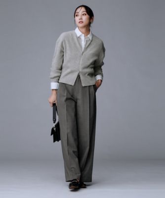 洗える／ウエスト後ろゴム】ウール混 タックワイドパンツ