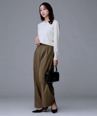 洗える／ウエスト後ろゴム】ウール混 タックワイドパンツ