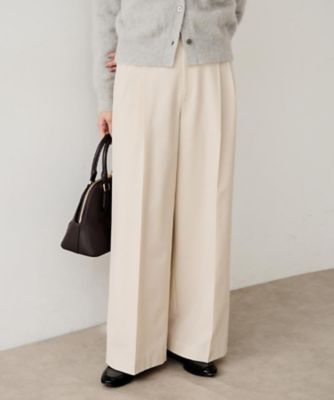 洗える／ウエスト後ろゴム】ウール混 タックワイドパンツ