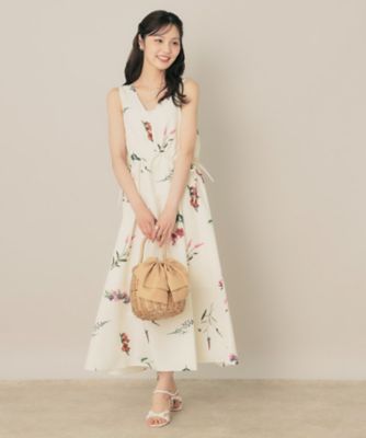 セザンヌ Vネック フラワープリント ミディドレス ワンピース 関