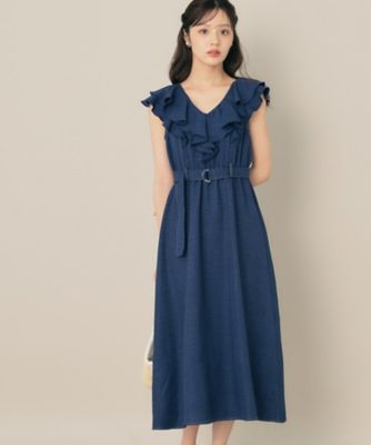 デニムライク麻調フリルワンピース（2002508457） | COUTURE