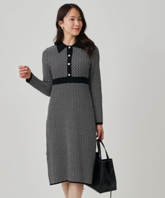 ＜COUP DE CHANCE (Women)＞【手洗い可】衿付きニットジャカード編みワンピース（２００２５０８５４５）