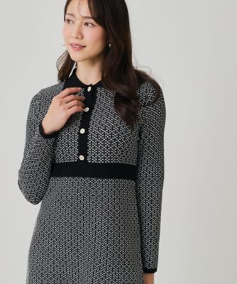 手洗い可】衿付きニットジャカード編みワンピース