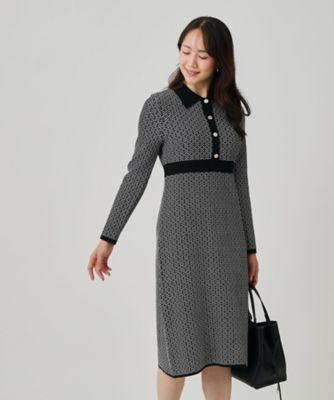 手洗い可】衿付きニットジャカード編みワンピース