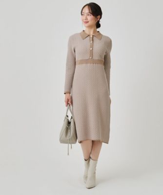 COUP DE CHANCE (Women)/クードシャンス 衿付きニットジャカード編みワンピース(2002508545) ベージュ552 ワンピース・ドレス【三越伊勢丹/公式】
