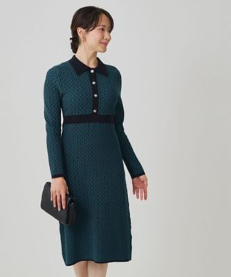 COUP DE CHANCE (Women)/クードシャンス 衿付きニットジャカード編みワンピース(2002508545) アオ594 ワンピース・ドレス【三越伊勢丹/公式】