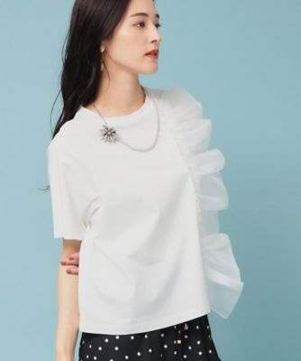 ＜SUNAUNA (Women)＞【オーガンジーラッフル】大人フェミニンＴシャツ（２００２５０８７６３）