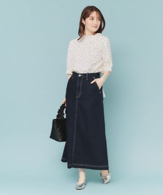 美品❣️ わたぬき服装 デニム調Aラインロングカート 黒 コットン100% 希少 丈が選べる》Aラインデニムロングスカート【洗濯機洗い可
