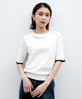 アンサンブル可／薄手／洗える】5分袖クルーニット