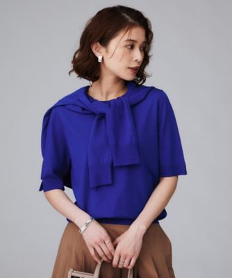 アンサンブル可／薄手／洗える】5分袖クルーニット