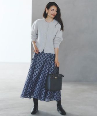 ウエストリボン付き】フラワー柄シアーフレアスカート