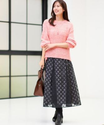 ウエストリボン付き】フラワー柄シアーフレアスカート