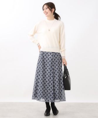 ウエストリボン付き】フラワー柄シアーフレアスカート