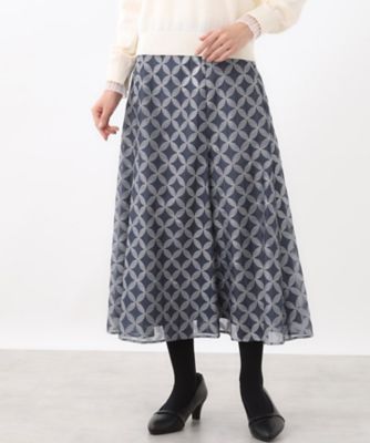 ウエストリボン付き】フラワー柄シアーフレアスカート