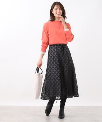 ウエストリボン付き】フラワー柄シアーフレアスカート