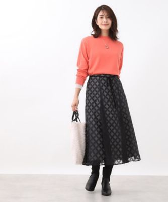 ウエストリボン付き】フラワー柄シアーフレアスカート