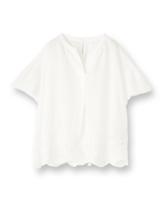 【セットアップ可／コットン１００】スカラップ刺繍ブラウス（２００２５１９３３７）