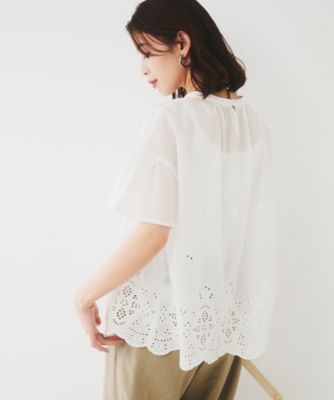 【セットアップ可／コットン１００】スカラップ刺繍ブラウス（２００２５１９３３７）